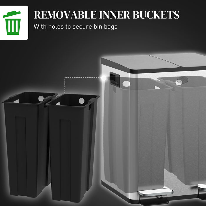 Dual 20L Pedal Bins - Steel Kitchen Trash and Recycling Combo with Soft-Close Lids & Fingerprint-Proof Finish - Ideal for Waste Management in Home or Office