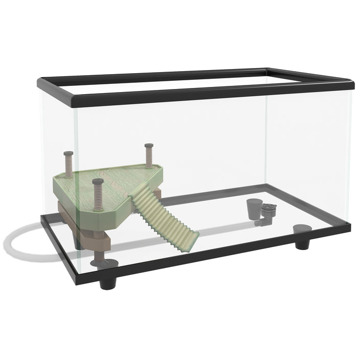 28L Glass Turtle Tank with Basking Area - Easy Drain System & Built-In Thermometer - Ideal Habitat for Aquatic Reptiles