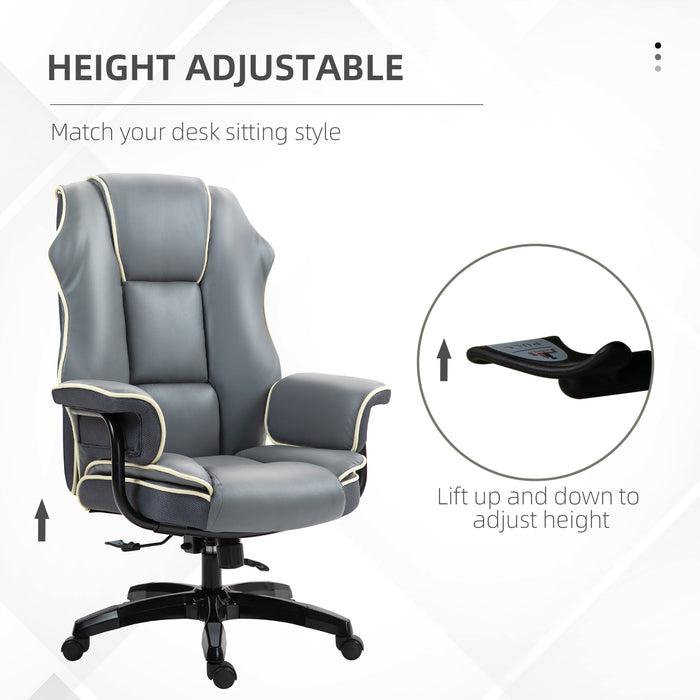 Ergonomic High Back Executive Chair - PU Leather, Reclining and Swivel Design for Workplace Comfort - Ideal Desk Seat for Home Office Use, Grey