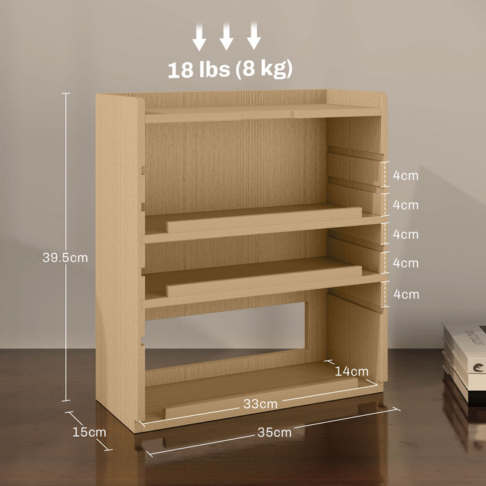 Four-Tier Oak-Toned Desktop Organizer - Space-Saving Office Storage Solution - Ideal for Decluttering Workspaces