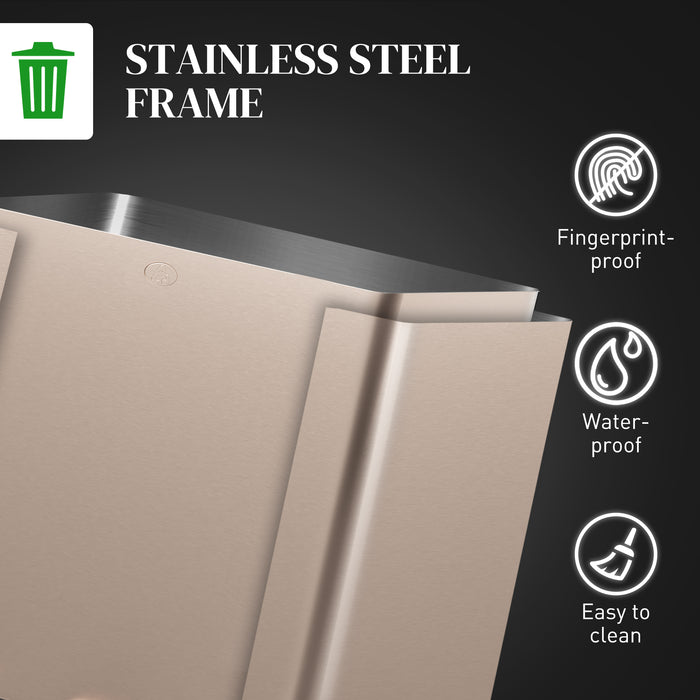 Steel Triple Pedal Bin, 15L Compartments - Soft Close Lid, Removable Buckets, Fingerprint-Proof Finish in Luxurious Gold Tone - Ideal for Recycling & Waste Management in Kitchens