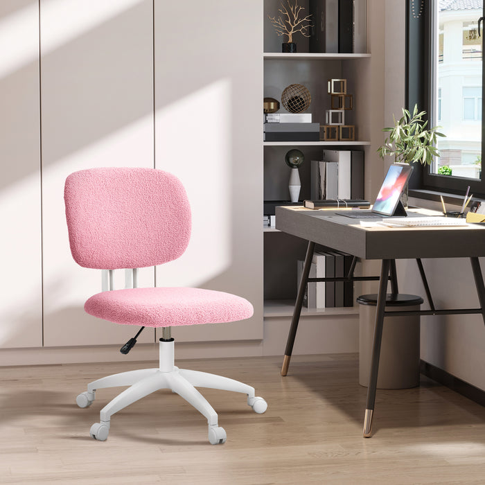 Cute Pink Vanity Task Chair - Armless, Adjustable Height & Swivel Wheels, Mid-Back Design - Ideal for Office & Home Workspaces