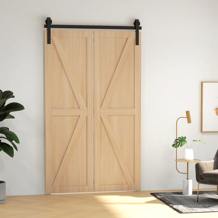 Bi-Folding Sliding Barn Door Hardware Kit - 4FT/122CM Heavy Duty Track System with J Shape Hangers for Dual Doors - Space-Saving & Stylish Access Solution for Home Interiors