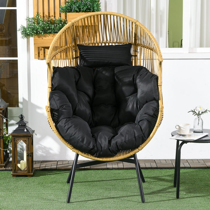 PE Rattan Garden Egg Chair - 14cm Thick Cushion and Steel Frame with Comfortable Headrest - Ideal for Patio Relaxation with Adjustable Feet, Sand Color