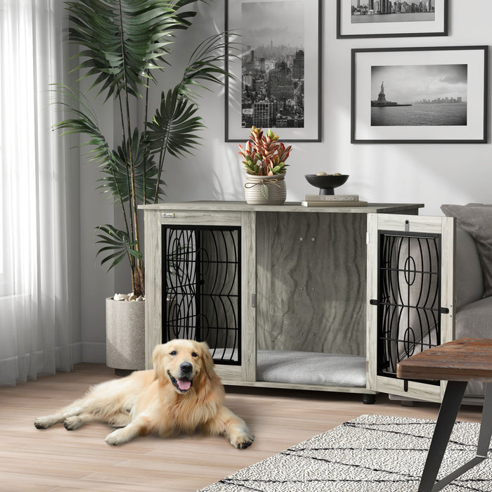 Indoor Dog Crate Furniture - 37" End Table with Soft Washable Cushion & Lockable Door - Stylish Pet Housing Solution for Large Dogs