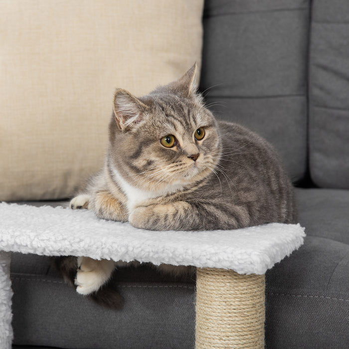 3-Step Pet Staircase with Scratching Posts and Play Platforms - Climbing Ladder with Toy Ball for Interactive Play - Perfect for Aging Cats and Kittens, White