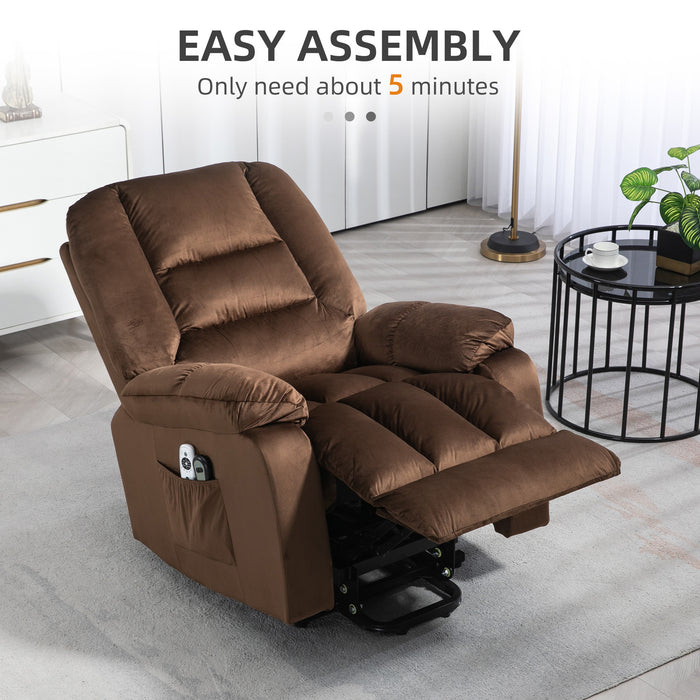 Electric Riser Recliner Chair with Massaging Heat Function - Quick Assembly, Vibration Massage, Heated Seat, Side Storage Pockets in Brown - Ideal for Elderly and Those with Limited Mobility