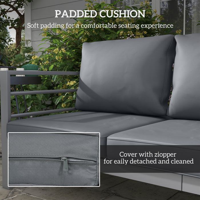 Aluminum 3-Person Patio Bench - Includes Comfy Grey Cushions - Outdoor Seating Solution for Gardens and Patios