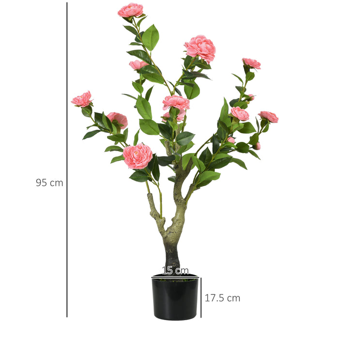 Artificial Camellia Plants in Pot (2 Pieces) - 95cm Tall Pink Decorative Faux Flowers for Indoor/Outdoor Home Decor - Ideal for Housewarming Gifts & Office Spaces