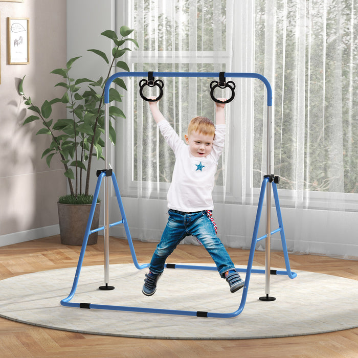 Foldable Children's Gymnastics Bar with Adjustable Height - Non-Slip Mats Included - Perfect for Aspiring Gymnasts Age 3 and Up, Vibrant Blue