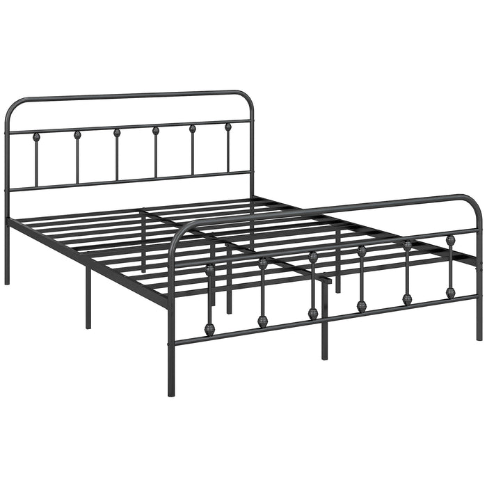 Double Platform Bed Frame with Tall Headboard and Underbed Storage - 4ft Steel Slat Support, No Box Spring Required - Ideal for Easy Assembly and Space-Saving