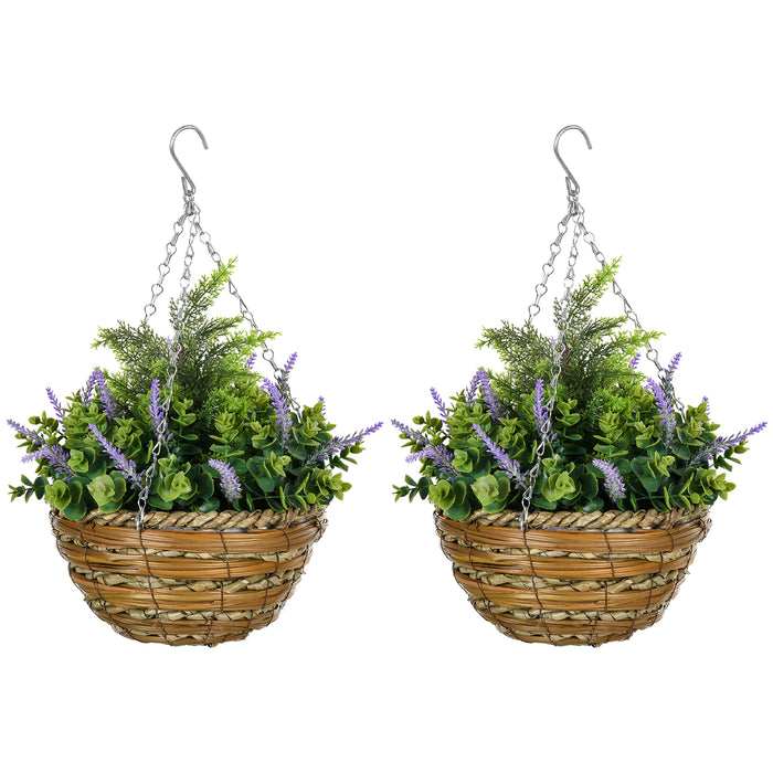 Artificial Lisianthus Hanging Plants - 2-Piece Set with Baskets for Home and Garden Decor, Vibrant Purple - Enhance Your Indoor & Outdoor Spaces