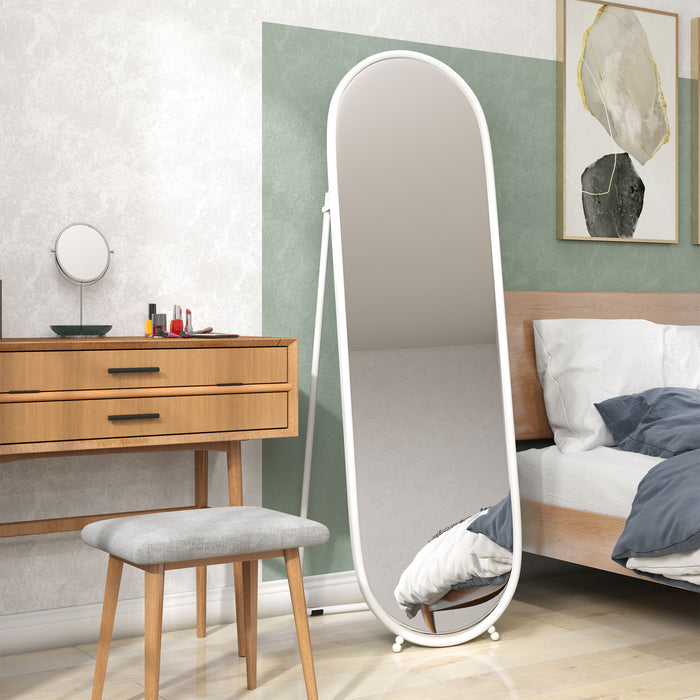 Full Length Oval Mirror 40 x 160cm - Freestanding, Wall-Mounted, or Leaning Option with Support Frame - Versatile Tall Body Mirror for Bedroom and Living Room, Elegant White Design