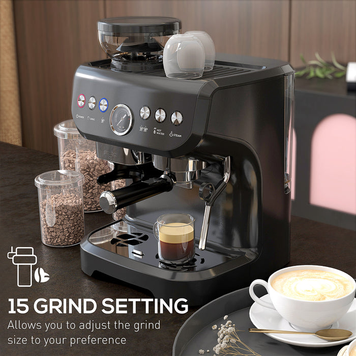 15 Bar Espresso Maker with Adjustable Grind and Steamer - Essential Coffee Machine with Accessories - Perfect for Home Baristas and Coffee Aficionados