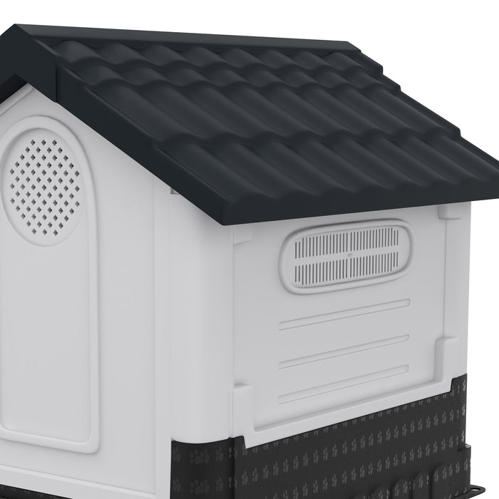 Durable Garden Plastic Dog Kennel with Ventilated Windows - Spacious 101x88x99cm Shelter for Medium to Large Canines - Ideal for Patio Outdoor Comfort in Grey