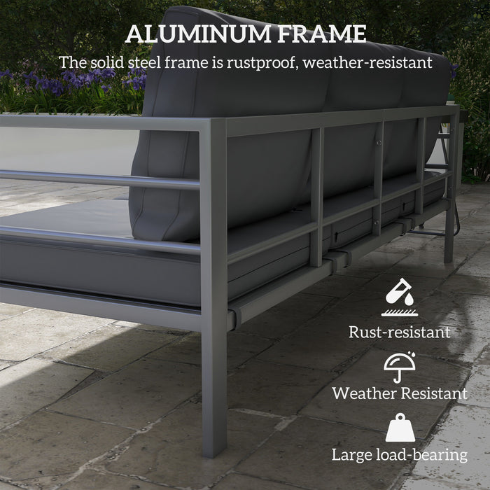 Aluminum 3-Person Patio Bench - Includes Comfy Grey Cushions - Outdoor Seating Solution for Gardens and Patios