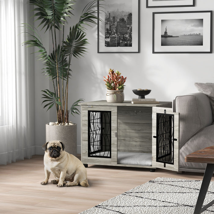 Dog Crate End Table with Washable Cushion - 29.5" Indoor Pet Furniture, Lockable Door - Stylish Home Solution for Medium Dog Comfort & Security