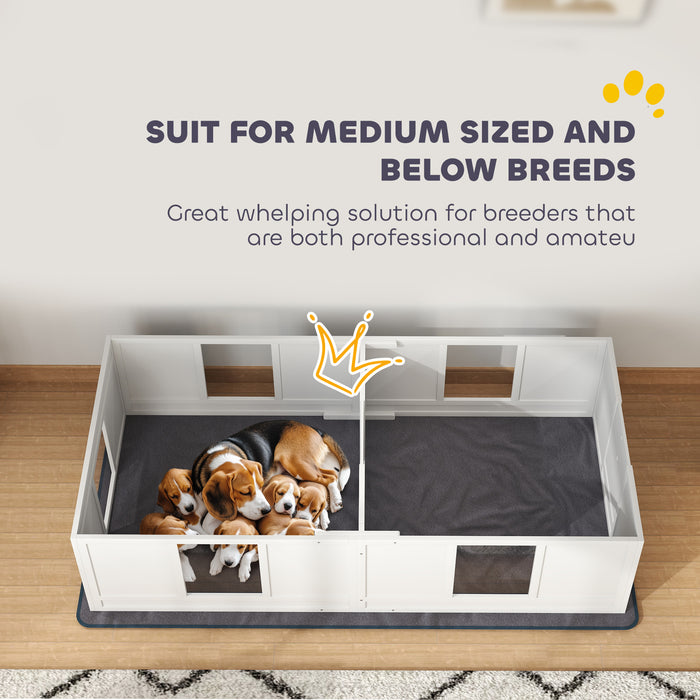 PawHut Two Room Design Whelping Box for Dogs with Whelping Pad, Clear Panels, Adjustable Entrance, for Medium Dogs, 196 x 96cm