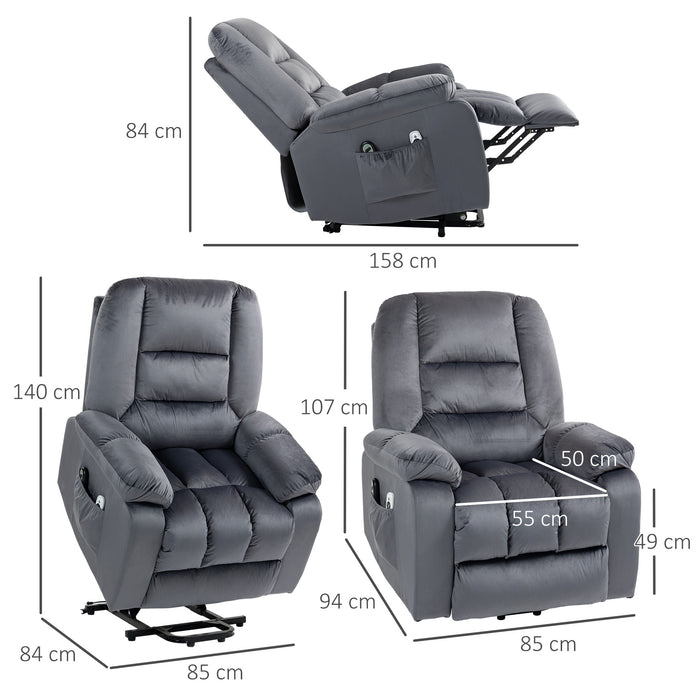 Electric Riser & Recliner Chair with Heat and Vibration Massage - Easy Assembly, Side Pockets in Modern Grey - Ideal for Elderly & Individuals with Limited Mobility