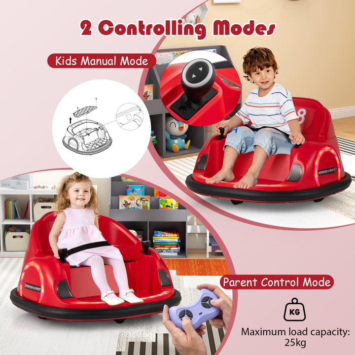 Kids Ride on Battery Powered Bumping Car with Flashing LED Lights-Red