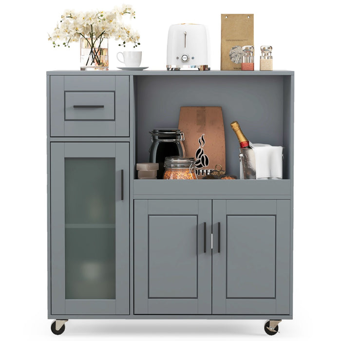 Kitchen Central Island Trolley - Rolling Design with Storage Drawer and Glass Door Cabinet - Ideal for Simplified Cooking and Storage Solutions