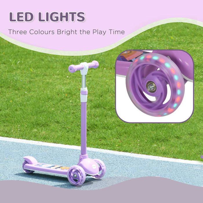 3-Wheel Scooter for Kids Aged 2-6 - Adjustable Height, LED Wheels & Soft TPE Handlebar in Purple - Ideal for Developing Balance & Coordination