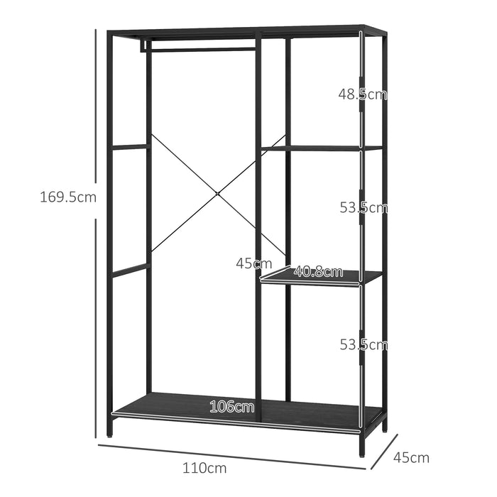 Free Standing Coat Rack with Shoe Storage - 170cm Tall Hall Tree with Hanging Rail and Shelves - 2-in-1 Organizer for Hallway, Entryway, Bedroom