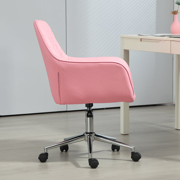 Ergonomic Leather-Feel Swivel Office Chair - Adjustable Height, Rolling Wheels, Comfortable Computer Desk Seating - Stylish Pink Design for Home Office