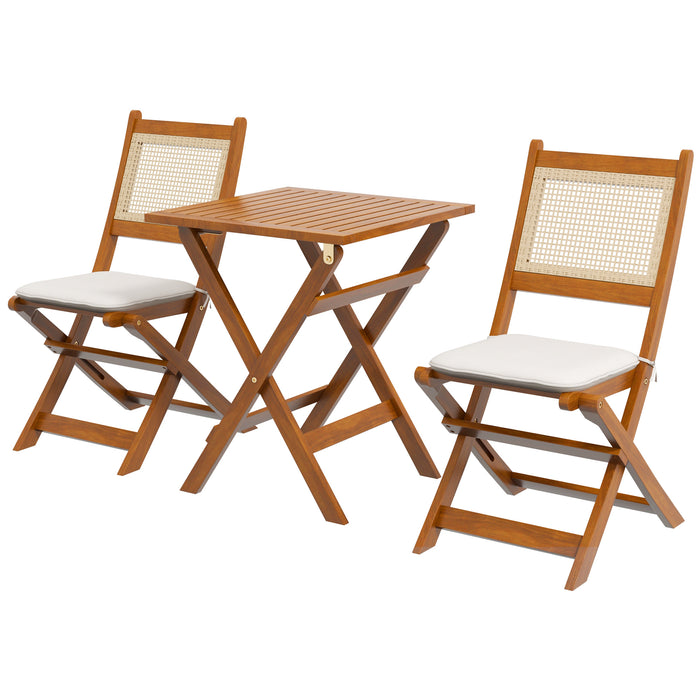 3-Piece Foldable Bistro Set in Natural Wood - Compact Outdoor & Indoor Furniture - Perfect for Small Spaces and Patios