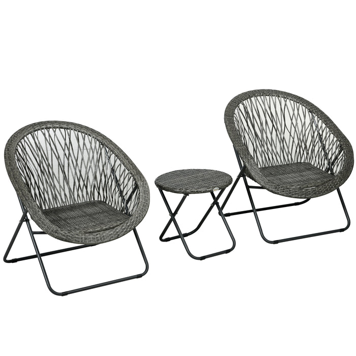 Foldable PE Rattan Bistro Set - 3-Piece Outdoor Furniture with Table & Chairs for Balcony - Perfect for Couples' Garden Retreat, Grey Color