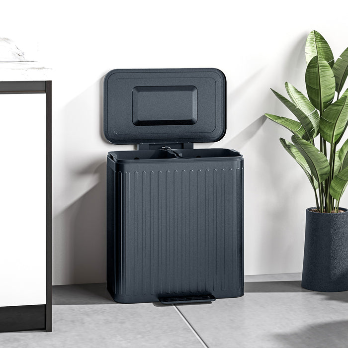 Dual 40L Kitchen Recycling & Waste Bin - Fingerprint-Proof Pedal Operation, Soft-Close Lid, Twin 20L Compartments - Ideal for Efficient Home Waste Management