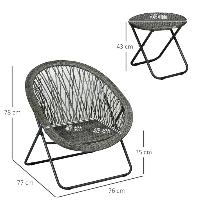 Foldable PE Rattan Bistro Set - 3-Piece Outdoor Furniture with Table & Chairs for Balcony - Perfect for Couples' Garden Retreat, Grey Color