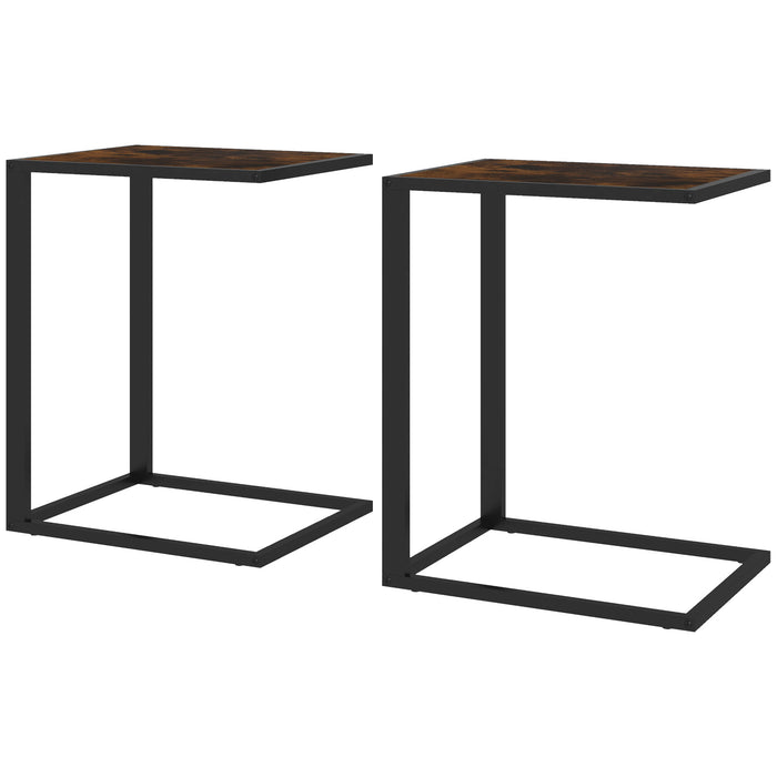 C-Shaped Side Table Set of 2 - Metal Frame Sofa End Tables with Accent Design in Brown and Black - Space-Saving Tables for Living Room and Bedroom