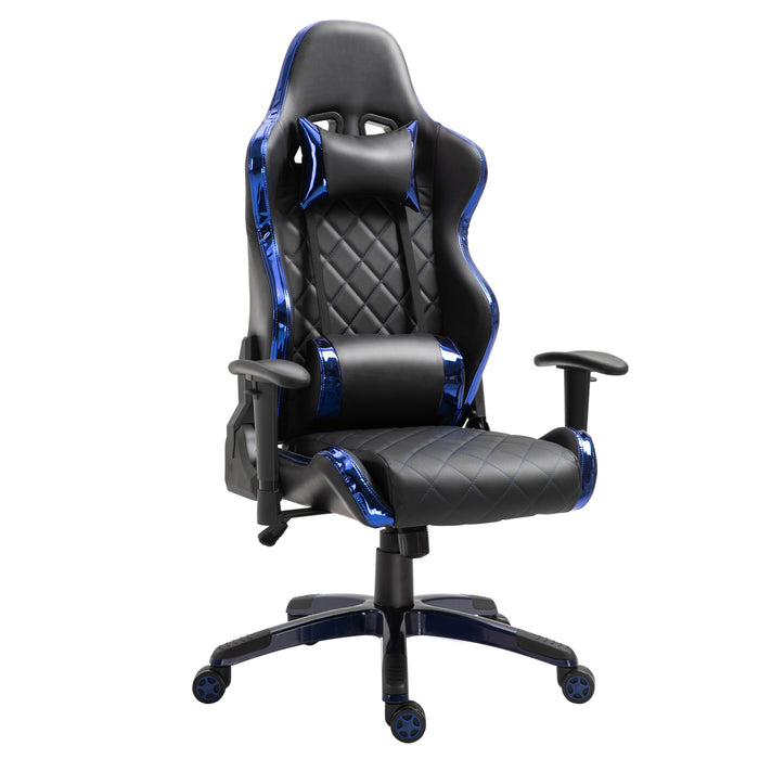 Ergonomic Holographic Stripe Gaming Chair - PU Leather, 360° Swivel, High Back with Lumbar & Neck Pillows - Designed for Gamers and Comfort-Seeking Professionals