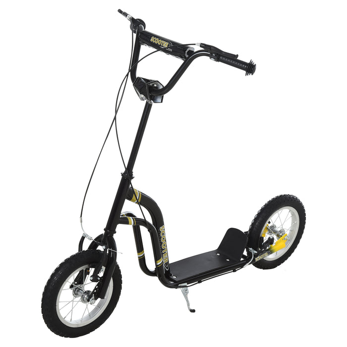 HOMCOM Teen Kids Stunt Scooter w/ Adjustable Handlebar, 12 Inch Rubber Tyres, Dual Brakes, Black | Aosom UK