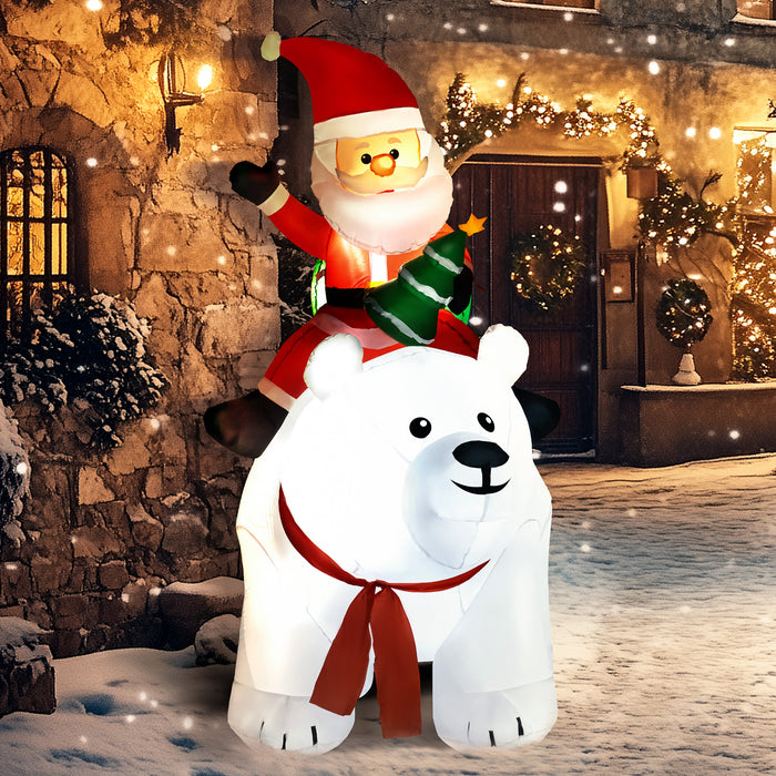 Outsunny 6.6FT Christmas Inflatable Santa Claus Riding on Polar Bear, Christmas Blow Up Outdoor LED Display for Garden Party | Aosom UK