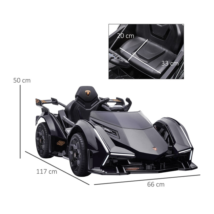 Electric Kids Ride On Sports Car 12V - Parental Remote Control, Bluetooth, Music, Horn, LED Headlights & Taillights - Fun Driving Experience for Children Ages 3-6, Black