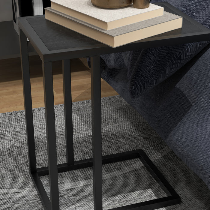 C Shape Bedside Table - Metal Frame with Wood-Effect Top, Narrow Snack End Table - Ideal for Living Room and Small Spaces