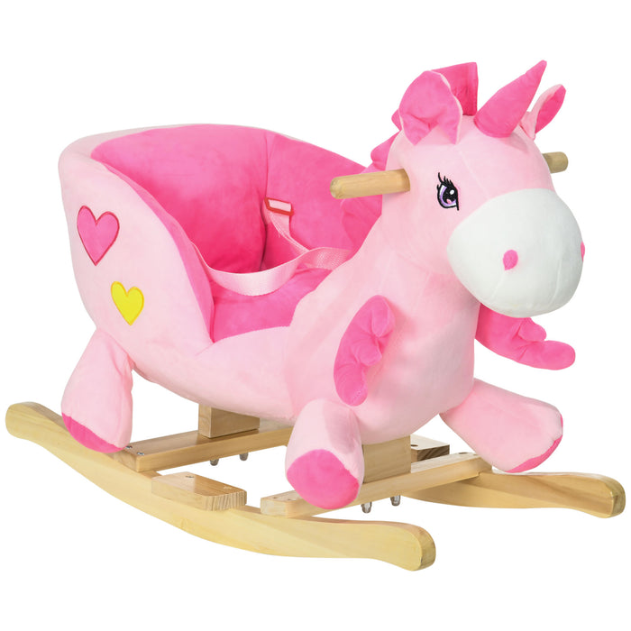 Ride-On Unicorn Rocking Horse - Wooden Rocker with Safety Seat Belt and Musical Features for Toddlers - Ideal for 18-36 Month Old Children