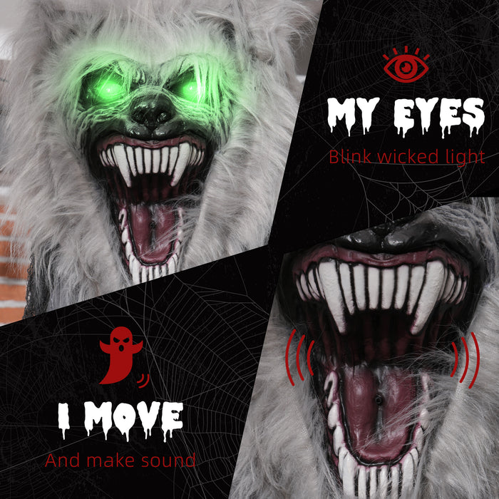 Outdoor Halloween Animatronic Skeleton Werewolf - 83" Sound-Activated Decoration with Light-Up Eyes & Eerie Sound Effects - Perfect for Haunted House and Spooky Lawn Displays