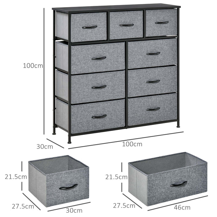 9 Drawers Storage Chest - Bedroom and Entryway Organizer with Easy Pull Fabric Bins - Ideal for Clothing, Accessories & Decluttering