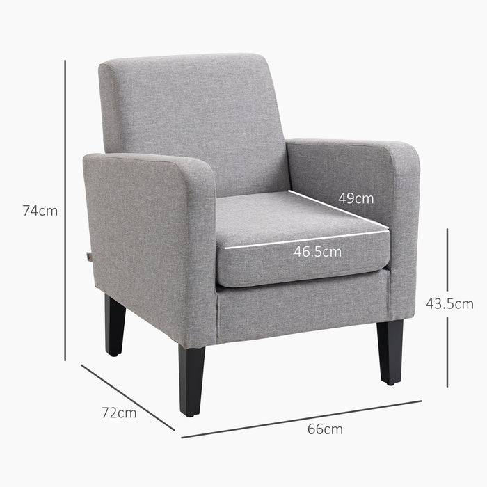 Modern Upholstered Accent Armchairs (Set of 2) - Rubber Wood Legs, Light Grey Single Sofa Design - Elegant Seating for Living Room or Bedroom