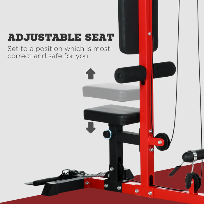 Adjustable Seat Pull Up Station - Multi-Function Power Tower for Chin-Ups, Lat Pulldowns, Home Gym Fitness - Flip-Up Footplate, Ideal for Strengthening Exercises, Red