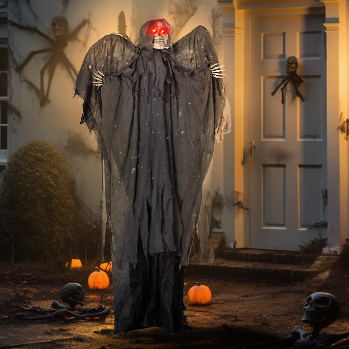 77" Winged Grim Reaper Animatronic - Outdoor Halloween Decoration with Sound Activation and Light Up Eyes - Spooky Prop for Haunted House Attractions