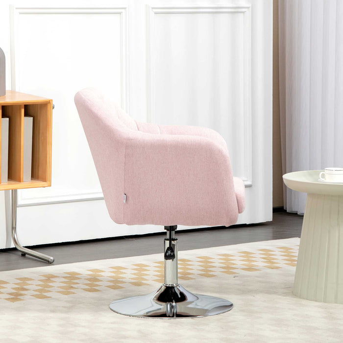 Contemporary Swivel Accent Chair - Adjustable Height, Thick Cushion, Lumbar Support with Armrests - Stylish Vanity Armchair for Bedroom, Office, Living Room in Pink