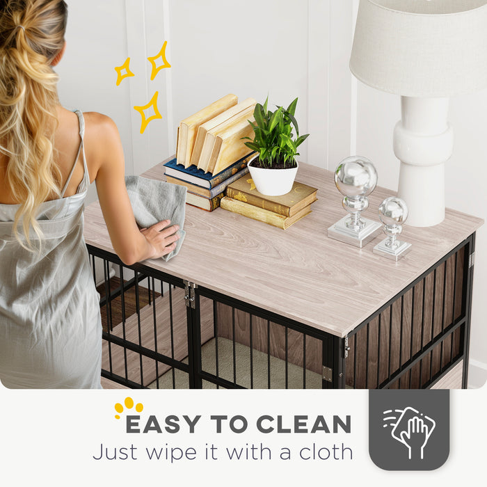 Large Indoor Dog Crate End Table with Stylish Furniture Design - 80cm, 3 Access Doors, Soft Washable Cushion - Perfect for Large Sized Dogs & Home Decor Integration