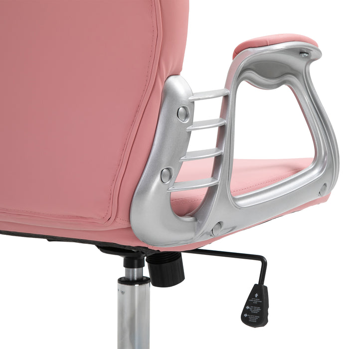 Ergonomic 360° Swivel Office Chair with PU Leather - Diamante Padded Base & 5 Castor Wheels in Pink - Perfect for Home Office Comfort