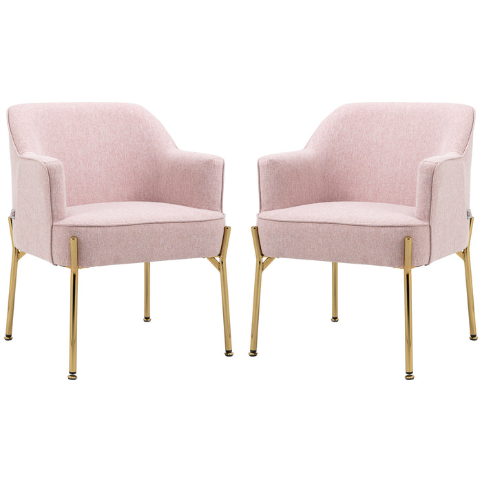 Elegant Pink Accent Chairs with Gold Legs - Plush Armchair Set for Living Room & Bedroom, Vanity Seat Duo - Ideal for Home Comfort & Café Aesthetics