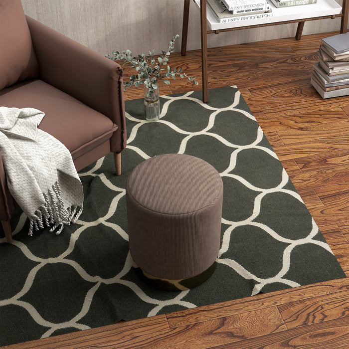 Corduroy Round Footstool in Light Brown - Modern Upholstered Ottoman for Home Comfort - Ideal for Living Room or Entryway Seating and Rest