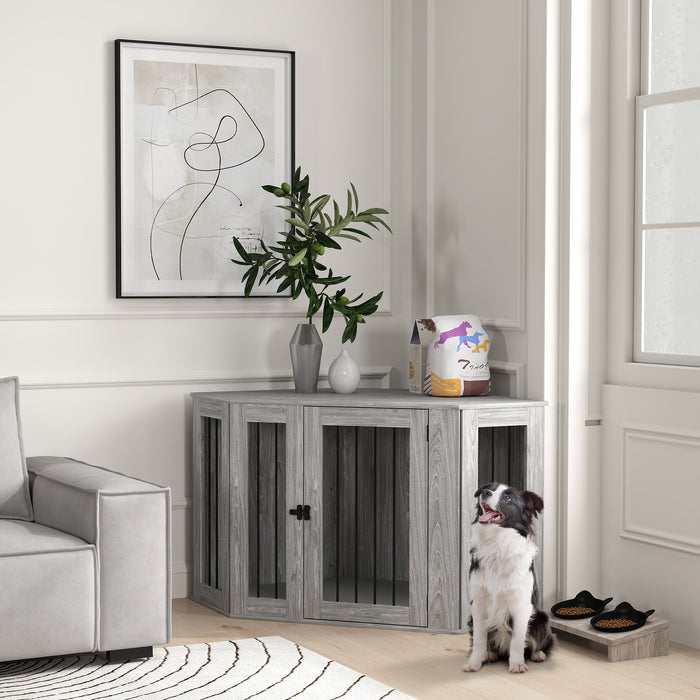 Dog Crate Side Table with Comfy Cushion - 2-in-1 Indoor Pet Enclosure & Modern Furniture - Ideal for Home Comfort & Pet Security, 122x61x71cm, Grey